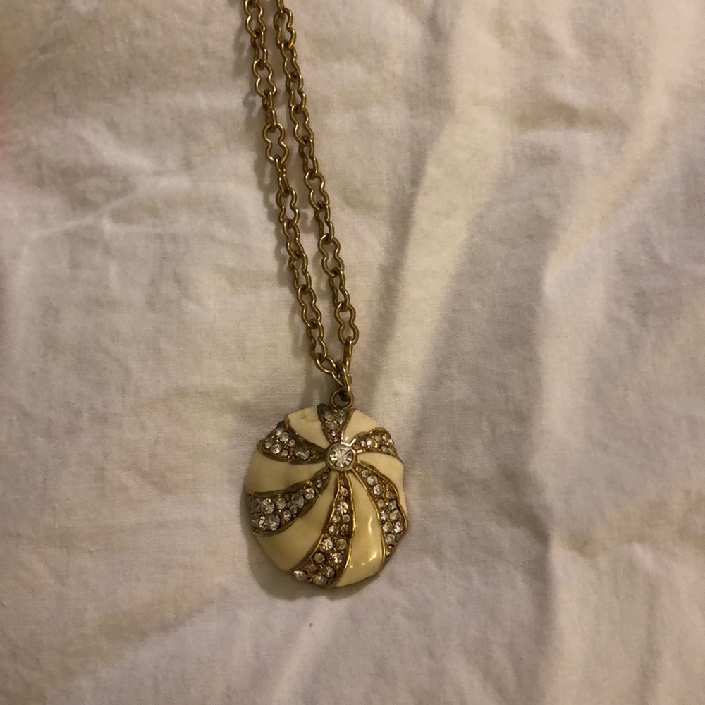 J.Crew Long Cream Seashell Rhinestone Necklace